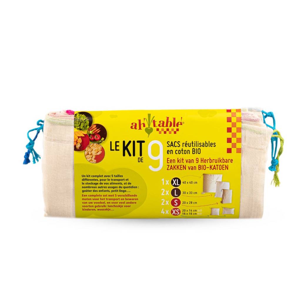 Kit of 9 reusable organic cotton bags Kit of 9 reusable organic cotton bags
