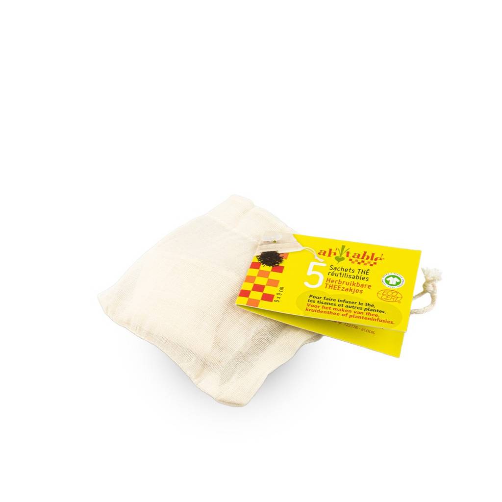 Lot de 5 sachets thé lavables en coton BIO