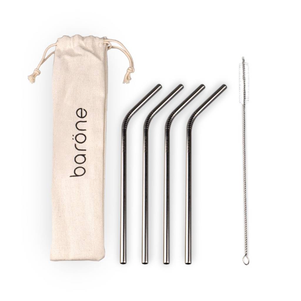 Kit of 4 angled stainless steel straws