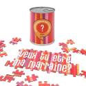 Puzzle en boite de la marque bwat avec le puzzle "veux-tu être ma marraine ?" à côté.