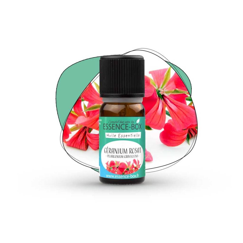 Huile essentielle BIO de géranium rosat 10ml - vue de face Huile essentielle BIO de géranium rosat 10ml - vue de face