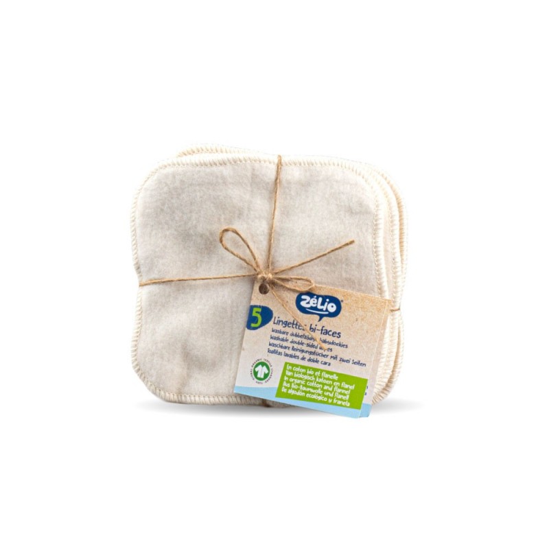 Set of 5 washable two-sided wipes