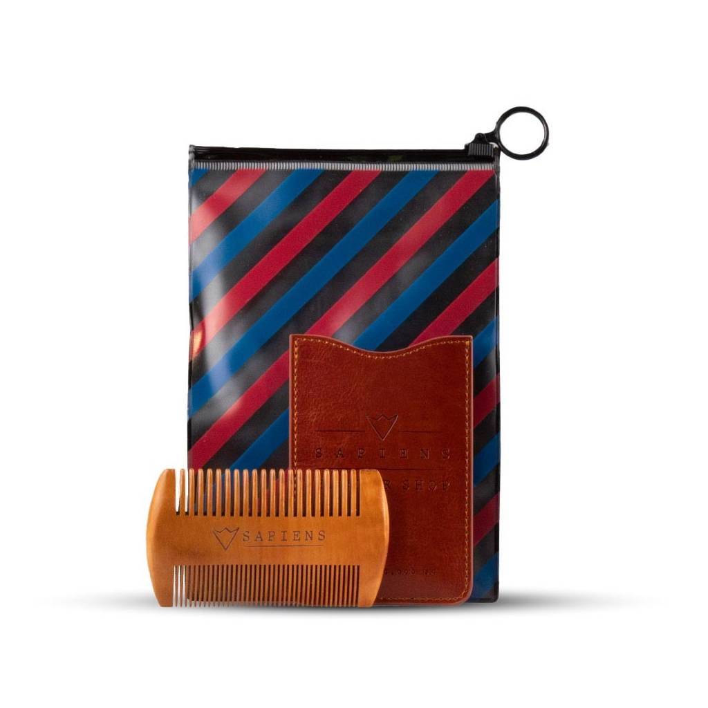 Peigne à barbe devant sa pochette