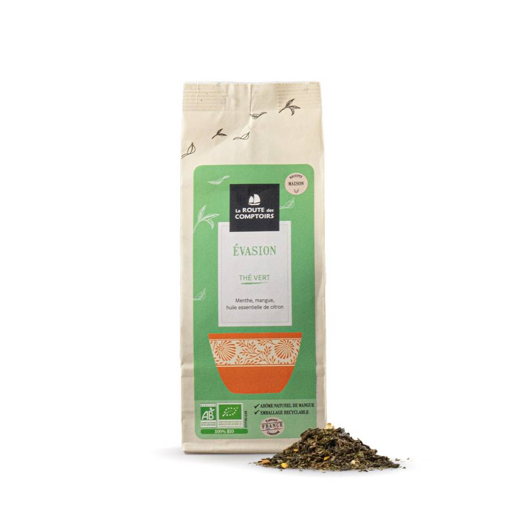 Sachet 100gr de thé vert évasion de face