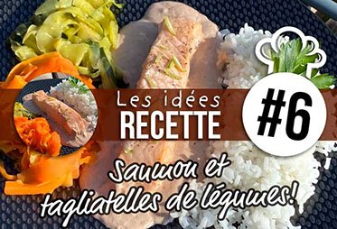 Recette de pavé de saumon, tagliatelles de légumes et sa sauce minceur.